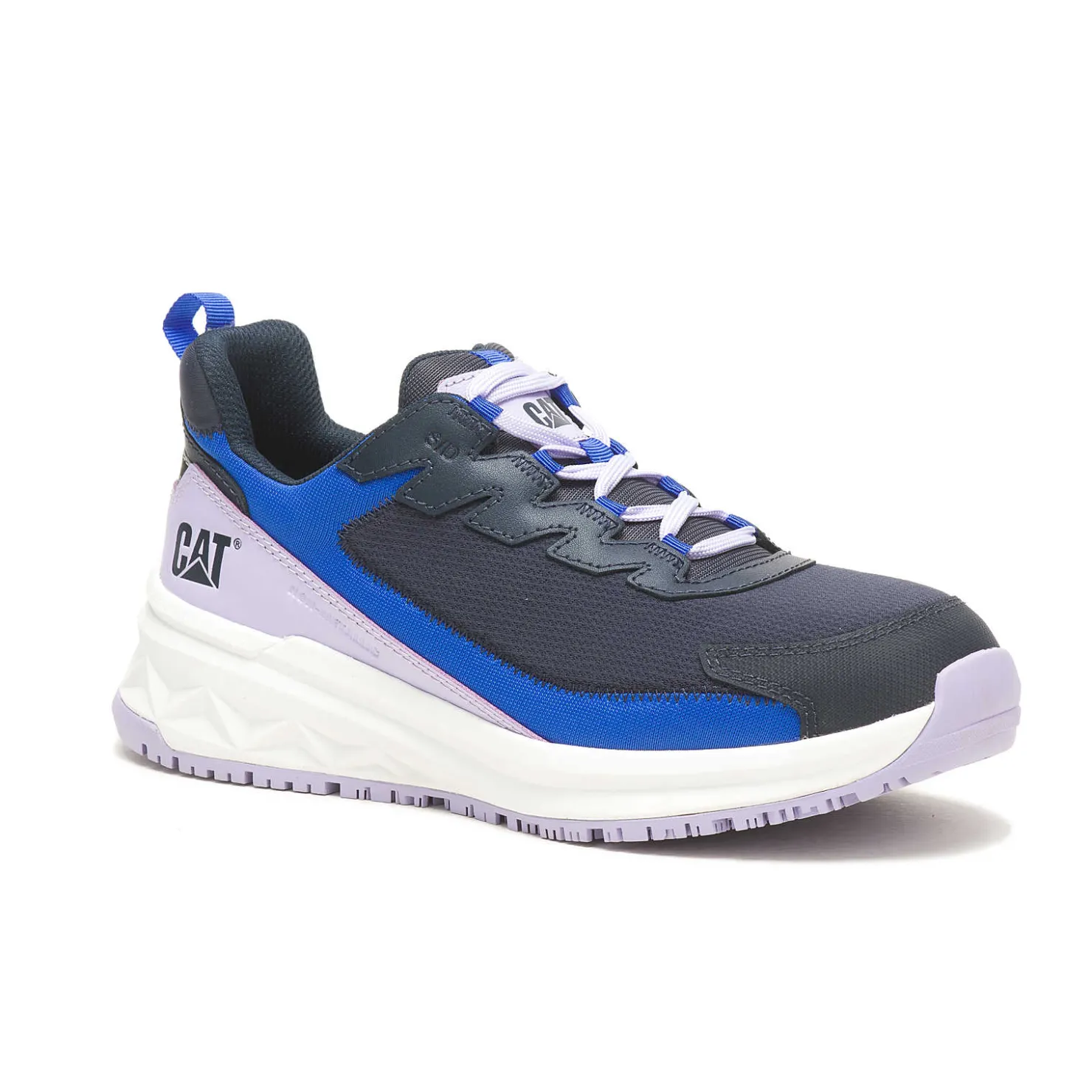 Scarpe da lavoro Donna CAT Runner: Design ergonomico con punta in carbonio ultraleggera, tecnologia antiscivolo e proprietà antistatiche per massima sicurezza nei movimenti dinamici.